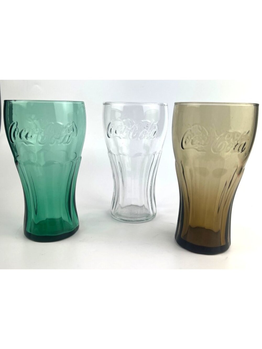 Vintage Coca Cola Glasses 16 Oz Set Of 3 Smoke Green Clear